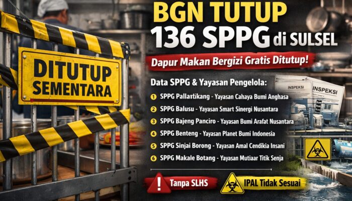BGN Tutup 136 SPPG di Sulsel, Libatkan Puluhan Yayasan Pengelola yang Belum Penuhi Standar